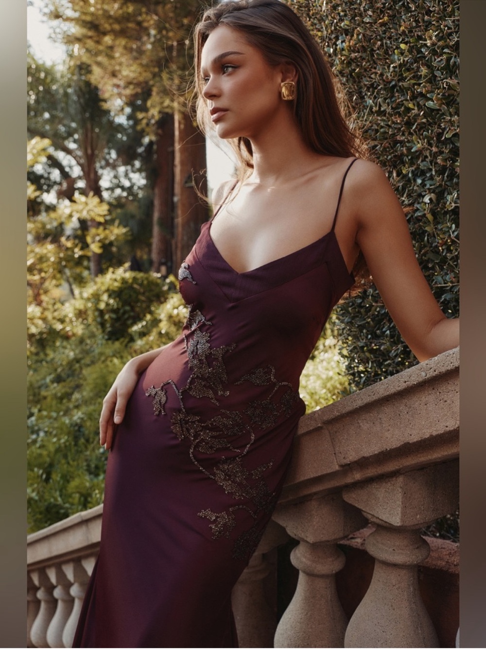 House of CB Anastelle Plum Hand Beaded Embellished Satin Maxi Dress size L - Picture 11 of 12